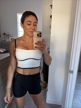 Gymshark White Crop Tank with Black Contrast Trim
